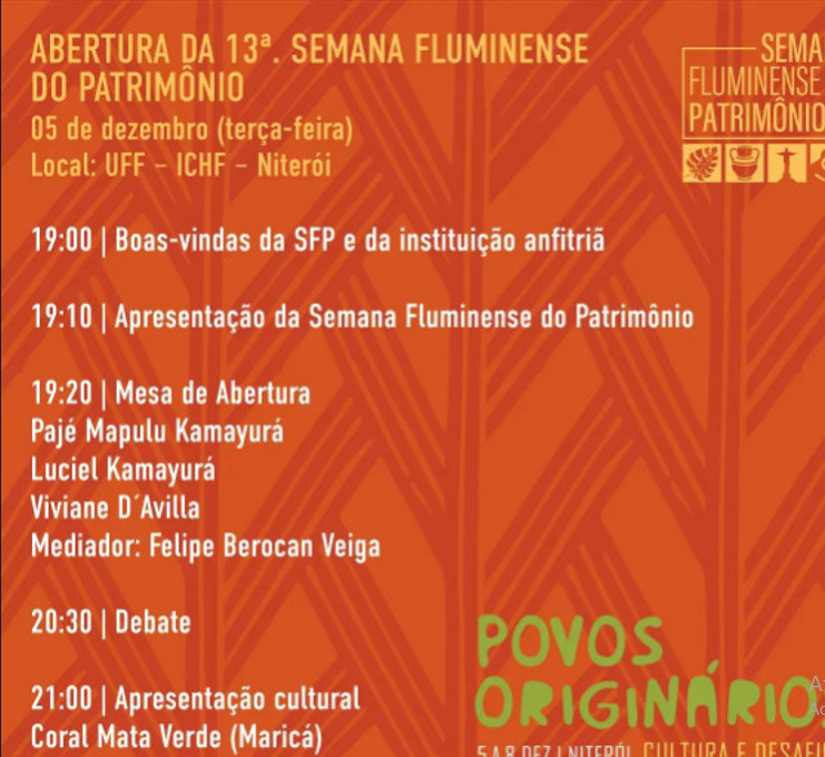 Programação da Semana Fluminense de Patrimônio, dedicada ao tema dos Povos Originários (UFF)