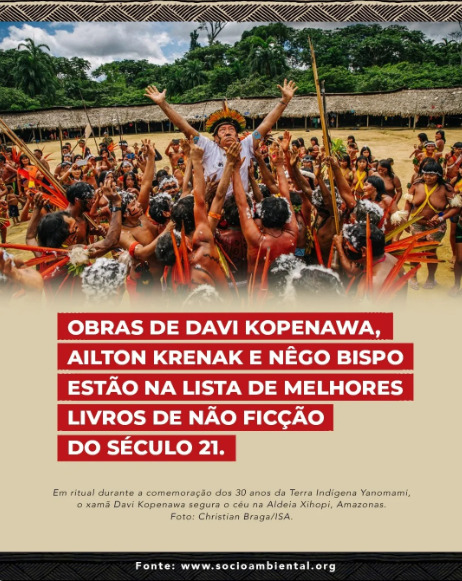 Obras de Davi Kopenawa, Ailton Krenak e Nêgo Bispo estão na lista de melhores livros de não ficção do século 21